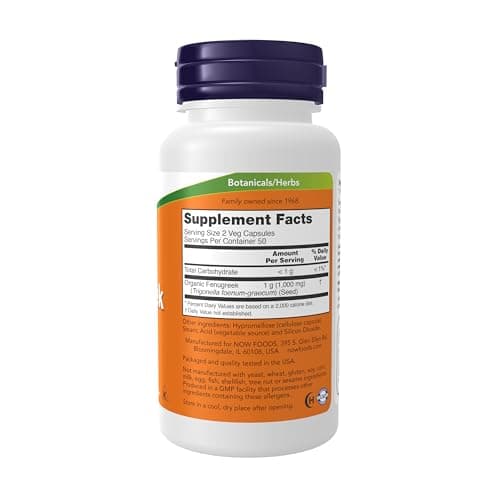 NOW Foods Supplements, Fenugreek (Trigonella foenum-graecum) 500 mg, Herbal Supplement, 100 Veg Capsules