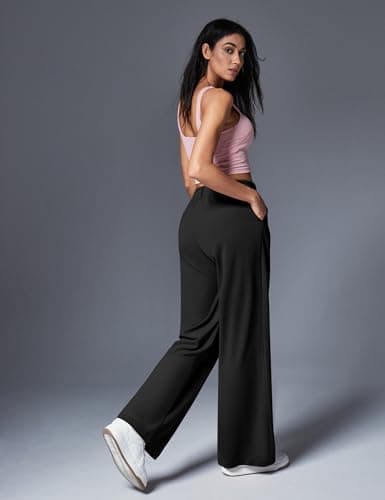 IUGA Wide Leg Pants Woman Pull on Stretchy Work Dress Pants High Waisted Business Casual Trousers Slacks Standard, Large, Black