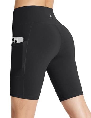 baleaf Biker Shorts for Women Workout Yoga Gym Spandex Running Volleyball Tummy Control Compression with Pockets 8" Black L
