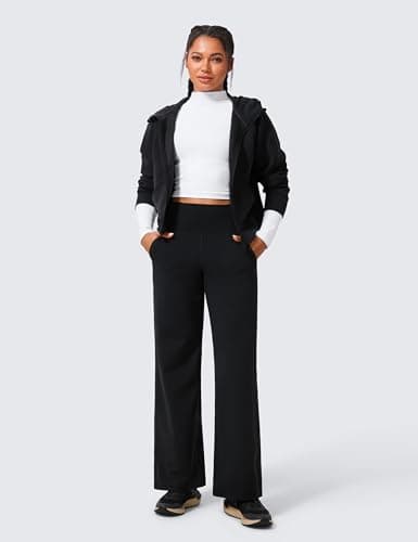 CRZ YOGA Womens Butterlift High Waisted Wide Leg Pants with Pockets 31" - Yoga Lounge Pants Buttery Soft Comfy Casual Black Medium