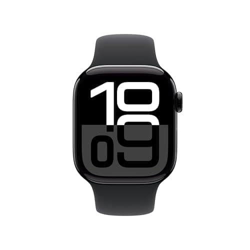 Apple Watch Series 10 [GPS 42mm case] Smartwatch with Jet Black Aluminum Case with Black Sport Band - M/L. Fitness Tracker, ECG App, Always-On Retina Display, Water Resistant
