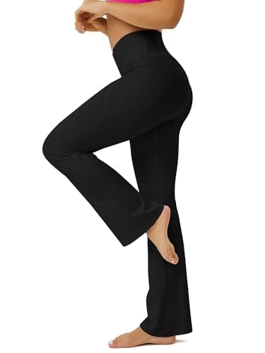 FOHOFO Yoga Pants Women, Flare Leggings for Women with Pockets Crossover High Waisted Bootcut Yoga Pants Black