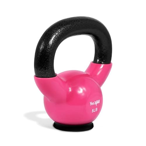 Yes4All Vinyl Coated Kettlebell With Protective Rubber Base, Strength Training Kettlebells for Weightlifting, Conditioning, Strength & Core Training (5 LBS - Pink)