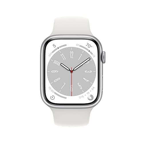Apple Watch Series 8 [GPS + Cellular 45mm] Smart Watch w/Silver Aluminum Case with White Sport Band - S/M. Fitness Tracker, Blood Oxygen & ECG Apps, Always-On Retina Display, Water Resistant