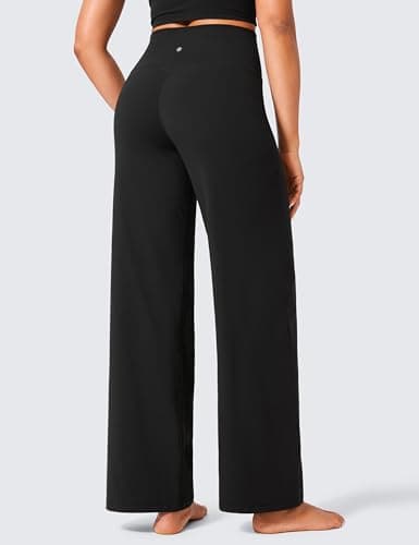 CRZ YOGA Womens Butterlift High Waisted Wide Leg Pants with Pockets 31" - Yoga Lounge Pants Buttery Soft Comfy Casual Black Medium