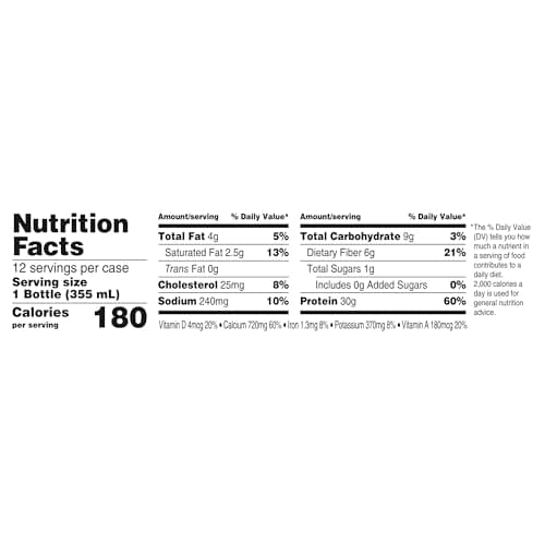 Oikos Protein Shake, Chocolate, 30g High Protein Drinks, Shelf Stable, Ready to Drink, 5g Prebiotic Fiber, 12 fl oz Bottle, 12 Count​