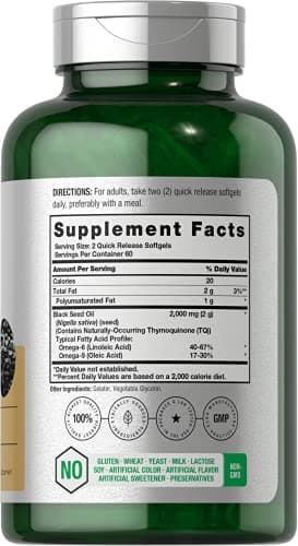 Horbaach Black Seed Oil Cold Pressed Softgel Capsules | 2000mg | 120 Count | Supplement with Omega 6 and 9 | Nigella Sativa | Non-GMO and Gluten Free