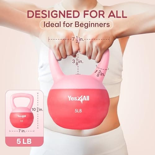 Yes4All Soft Kettlebell, PVC Kettlebells Exercise Weights & Color-Coded Strength Training Soft Kettlebells, Comfortable Hand Weights for Women at Home - 5LB - Pink