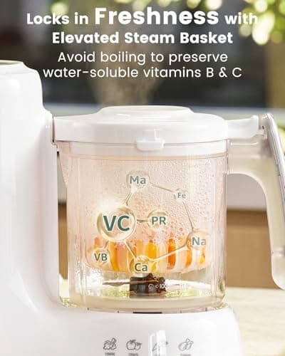 Grownsy Baby Food Maker with Steam Basket, One Step Baby Food Processor Steamer Puree Blender Grinder Mills Machine, Auto Cooking Grinding and Sterili-zing for Healthy Homemade Baby Food, White