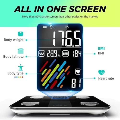 RunStar Smart Scale for Body Weight and Fat Percentage, High Accuracy Digital Bathroom Scale with Large Display for BMI Heart Rate 22 Body Composition Analyzer Sync with Fitness App 400lb