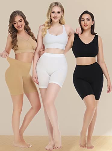 Reamphy Slip Shorts, Comfortable, Smooth Yoga Workout Biker Shorts for Women Under Dress, XL, Black+White+Nude, 3 Pack