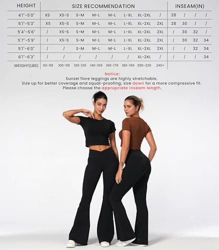 Sunzel Flare Leggings, Crossover Yoga Pants for Women with Tummy Control, High-Waisted and Wide Leg Black