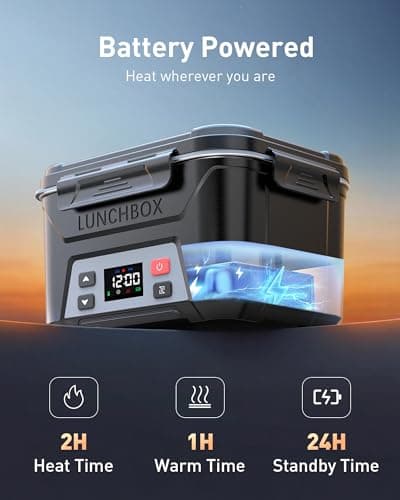 EAST OAK Cordless Electric Lunch Box for Adults, Battery Powered Heated Lunch Box for Work, Travel, 5.5 Cups Rechargeable Self Heating Food Heater, Memory Function & Automatic Keep Warm, Classic Black
