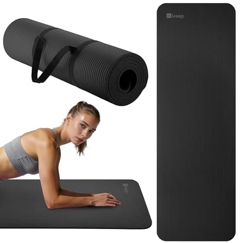 KEEP Extra Thick NBR Yoga Mat for Women & Men, 10mm Thick, 72”x24” Large Exercise Mat with Non-Slip Workout Mat for Yoga, Pilates, Stretching, Meditation – Wide & Cushioned Fitness Mat,Black
