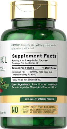 Carlyle Berberine HCL Supplement | 500,000mcg | 60 Capsules | Vegetarian, Non-GMO, Gluten Free