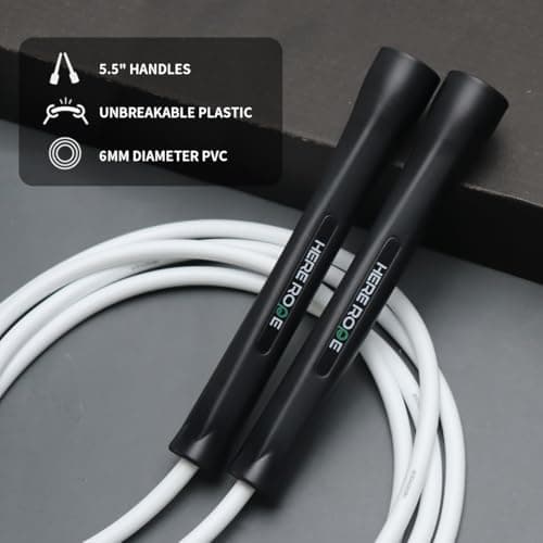 Hererope 6MM PVC Jump Rope for Men & Women Fitness, Speed, Tricks, Cardio Training, Boxing Jump Rope with Unbreakable Handles and Non-Kinking Skipping Rope, Adjustable Jumprope for Indoor Outdoor（Snow White）