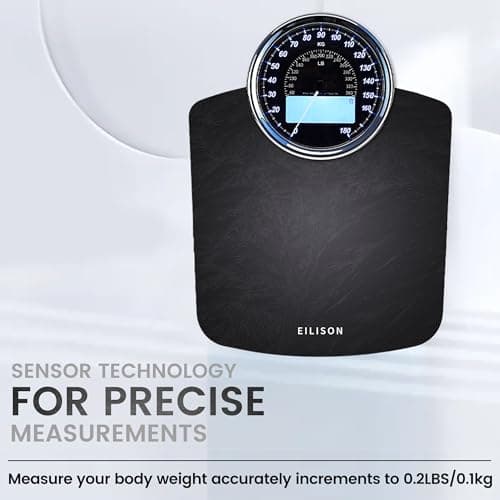 EILISON Highly Advance 2-in-1 Digital & Analog Weighing Scale for Body Weight-400lbs, 4 High Precison GX Sensor Accurate, Thick Tempered Glass, Extra Large Display (New Black)