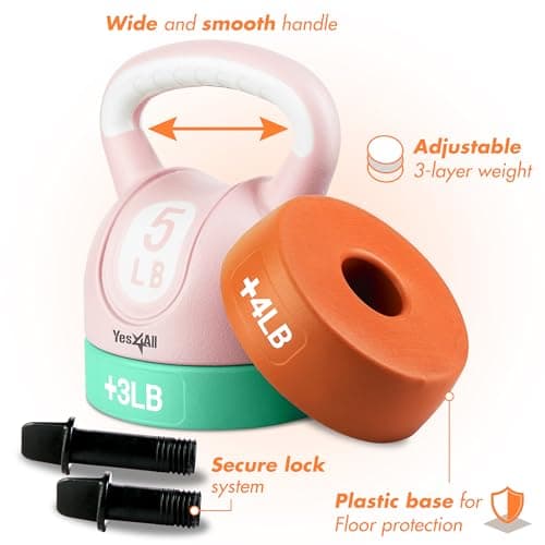 Yes4All Adjustable Kettlebell Weights Set for Women Strength Training, Kettlebells Workout Equipment for Home Gym 12lbs - Pastel
