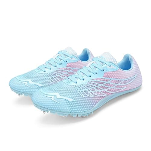 WESHIRUN Track and Field Shoes for Men Women 8 Spikes Boys and Girls Kids Running Racing Shoes Pink