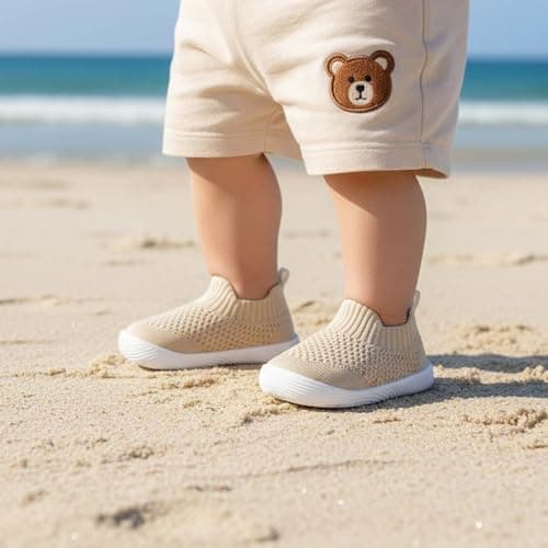 MORENDL Toddler Shoes Baby Walking Sock Shoes Non-Slip Breathable Boys & Girls Sneakers Infant Tennis Shoe Khaki 12-15Months
