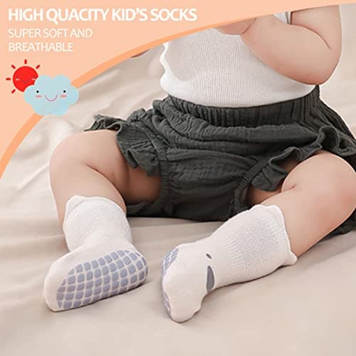 TRUEHAN 5 Pairs Toddler Non Slip Socks with Grips Baby Socks for Kids Girls Boys （5 Pairs Animal A，1-3 years）