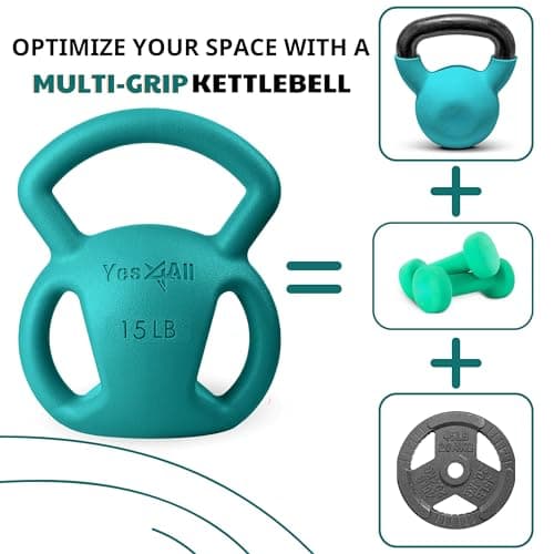 Yes4All Kettlebell, 5-25lb Strength Training Kettlebells for Women, Wide Multi-grip Textured Handle for Home Gym Exercises & Full Body Workout (15lbs - Green)