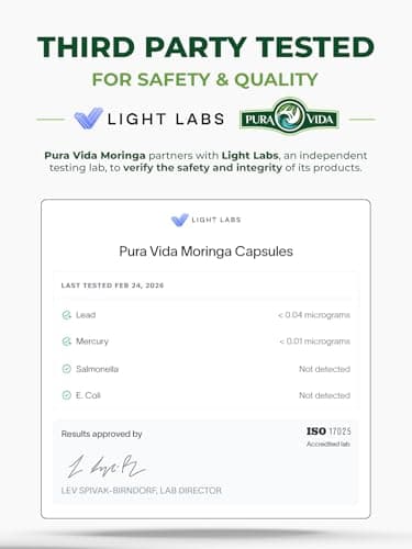 PURA VIDA MORINGA Organic Moringa Capsules, Pure Moringa Leaf Powder Single Origin for Energy, Metabolism & Immune Support, 120ct, 500mg Caps