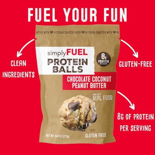 simplyFUEL Whole-Food Protein Balls (Peanut Butter Chocolate Coconut Fusion) - 8 g High-Protein, Gluten-Free, Healthy Snack for Adults & Kids - 9.6 oz