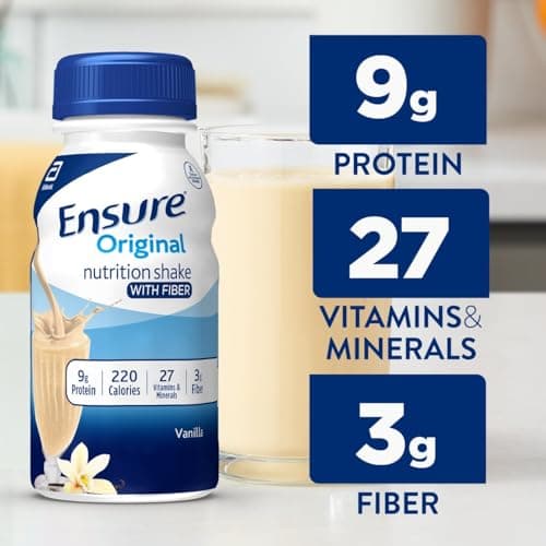 Ensure Original Vanilla Nutrition Shake With Fiber | Small Meal Replacement Shake | Ready to Drink | 9g Protein, 27 Vitamins and Minerals | 8 fl oz - 24 Pack