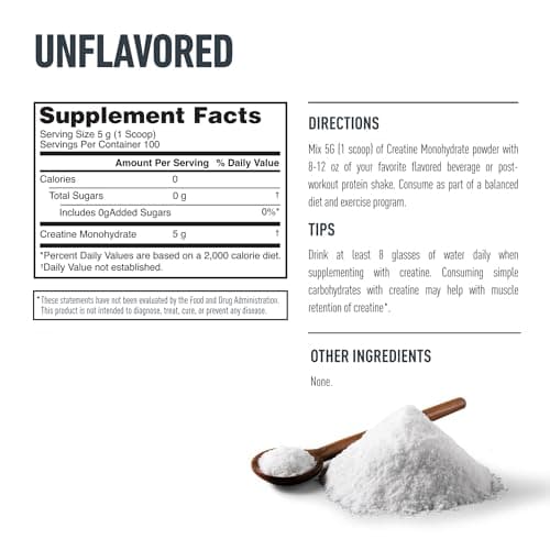 Isopure 100% Pure Creatine Monohydrate Powder, Sugar Free, Unflavored, 5g Creatine Monohydrate Per Serving, 1.1 Lbs, 100 Servings (Packaging May Vary)