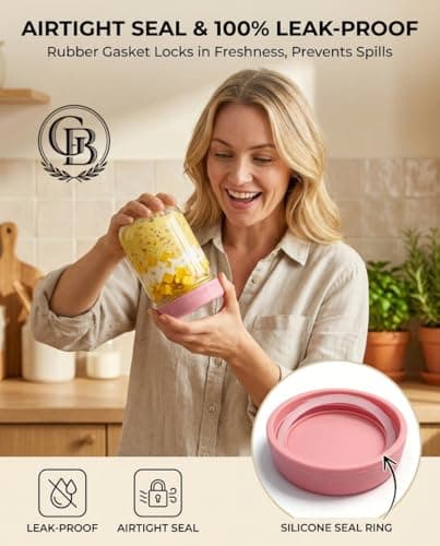 GLATABAM 16 OZ 4Pack, Overnight Oats Jars with Lids, Glass Meal Prep Containers, Airtight Mason Jars for Breakfast, Yogurt Parfait, Salad & Smoothies, Leakproof and Reusable Food Storage Jars(4-2)