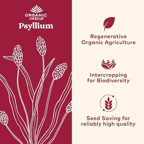 ORGANIC INDIA Psyllium Herbal Powder - Whole Husk Fiber, Vegan, Gluten-Free, USDA Certified Organic, Non-GMO, Soluble & Insoluble Fiber Source - 12 Oz Canister (Pack of 1)
