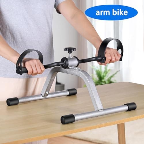 RYGEO Pedal Exerciser Mini Exercise Bike for Leg and Arm Recovery Exercise Lightweight and Portable Floor Bike(Silver)