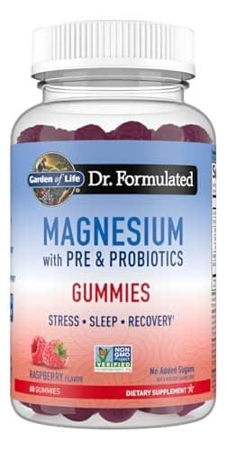 Garden of Life Magnesium Citrate Supplement Gummies with Prebiotics & Probiotics for Stress, Sleep & Recovery - Vegan, Gluten Free, Kosher, Non-GMO, No Added Sugars, Raspberry Flavor, 60 Count
