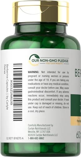 Carlyle Berberine HCL Supplement | 500,000mcg | 60 Capsules | Vegetarian, Non-GMO, Gluten Free