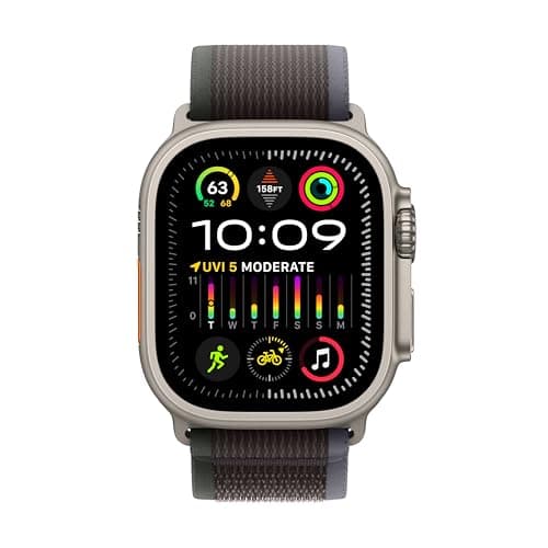 Apple Watch Ultra 2 [GPS + Cellular 49mm] Smartwatch with Rugged Titanium Case & Blue/Black Trail Loop S/M. Fitness Tracker, Precision GPS, Action Button, Extra-Long Battery Life