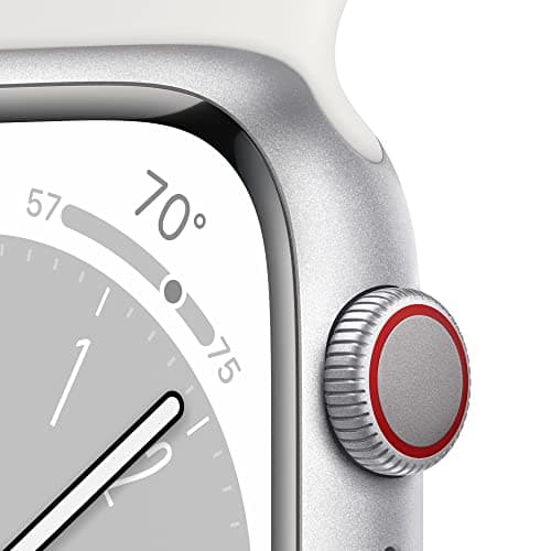 Apple Watch Series 8 [GPS + Cellular 45mm] Smart Watch w/Silver Aluminum Case with White Sport Band - S/M. Fitness Tracker, Blood Oxygen & ECG Apps, Always-On Retina Display, Water Resistant