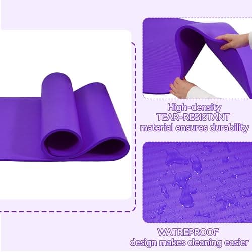 Fitvids 1/2-Inch Thick High Density Foam Exercise Yoga Mat with Carrying Strap, For Cushioning The Body Against Hard Floors, Purple
