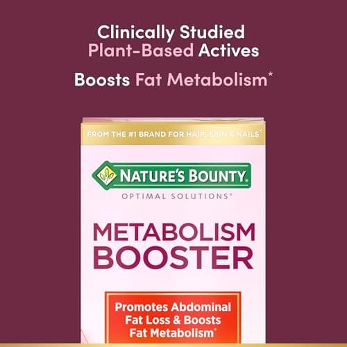 Nature’s Bounty Optimal Solutions Metabolism Booster Supplement, Boosts Fat Metabolism, Promotes Abdominal Fat Loss, With Citrus Extracts and Black Ginger, 60 Capsules