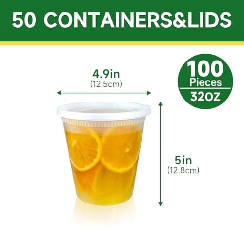 Dealusy 50 Set 32 oz Deli Containers with Lids, Leak-Proof BPA Free Plastic Take Out Bowls, Food Storage Containers for Takeout Meal Prep Storage, Freezer, Microwave & Dishwasher Safe