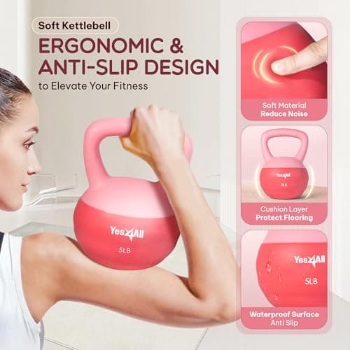 Yes4All Soft Kettlebell, PVC Kettlebells Exercise Weights & Color-Coded Strength Training Soft Kettlebells, Comfortable Hand Weights for Women at Home - 5LB - Pink