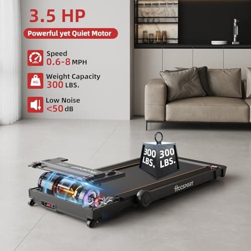 Hccsport Treadmill with Incline, 3 in 1 Under Desk Treadmill Walking Pad with Removable Desk Workstation 3.5HP Foldable Compact Walking Treadmills for Home Small Office with Wristband Remote Control