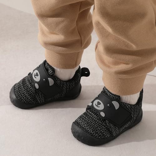 FEETCITY Wide Baby Sneakers Infant Walking Shoes Boys Girls Baby Sneakers Breathable Non-Slip Infant Barefoot Shoes 12-18 Months Black Grey