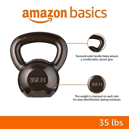 Amazon Basics Cast Iron Kettlebell for Strength Training, Wide Handle with Comfortable Grip, 35 Pounds, Black
