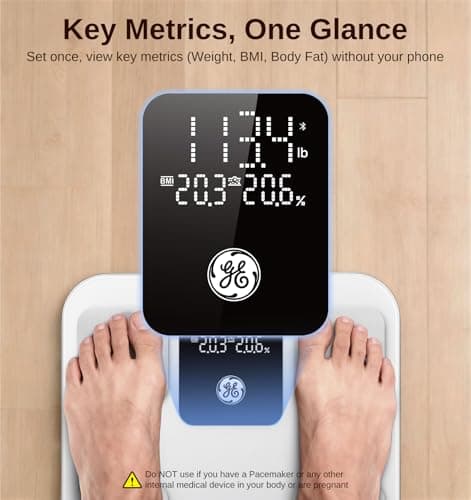 GE Smart Scale for Body Weight: Body Fat, BMI, Digital Bathroom Scale - 14 Body Composition Analyzer Health Monitor, Highly Accurate Bluetooth Weighing Scale with App 400 lb, 11 Inch