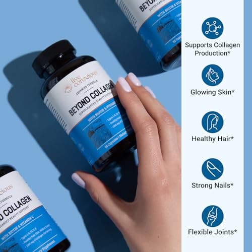 Live Conscious Beyond Collagen Multi Collagen Capsules - Types I, II, III, V & X - Hydrolyzed Blend with Biotin & Vitamin C for Hair, Skin, Nails 90 Capsules
