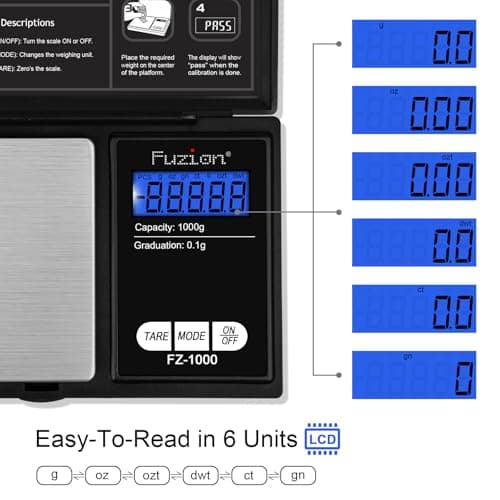 Fuzion Digital Pocket Gram Scale 1000g/0.1g, Small Digital Scales Grams Ounces Grains, Herb Scale, Jewelry Scale, Portable Travel Food Scale