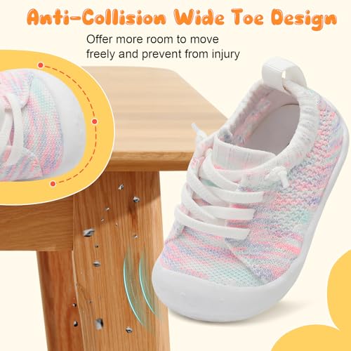 JIASUQI Toddler Shoes for Boys Girls Socks Shoes for Infant Baby Slip on Colorful White 12-18 Months