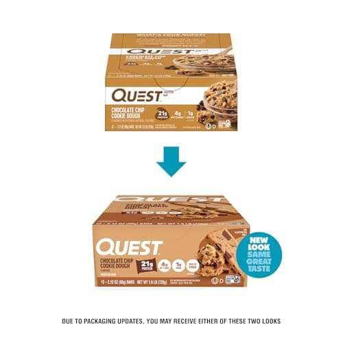 Quest Nutrition Chocolate Chip Cookie Dough Protein Bars, High Protein, Low Carb, Gluten Free, Keto Friendly, 12 Count