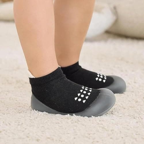 Bearbay Baby Sock Shoes Baby Walking Shoes Infant Non-Slip Breathable Slippers with Soft Rubber Sole Baby Boys Girls Sneakers Black